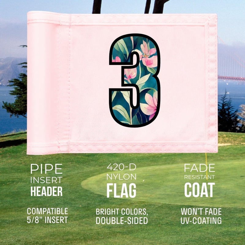 WATSY Golf Flag 8x6 Inch – 420D Nylon Double-Sided Mini Pin Flag with Tube Inset, Practice Putting Green Flags for Yard (Numbered Pink - Set of 3) - Image 5